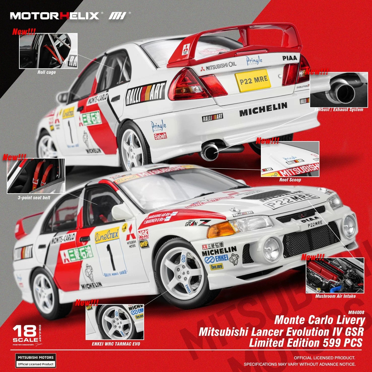 MotorHelix 1:18 Mitsubishi Lancer Evolution IV GSR Diecast Model
