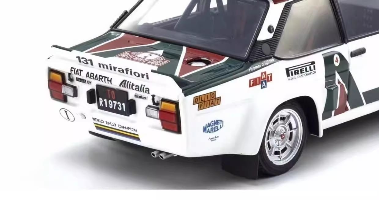 Fiat 131 Abarth Racing Car 1:18 Diecast Model by Kyosho (Blue & White Rally Livery – Car No. 1 & 2)