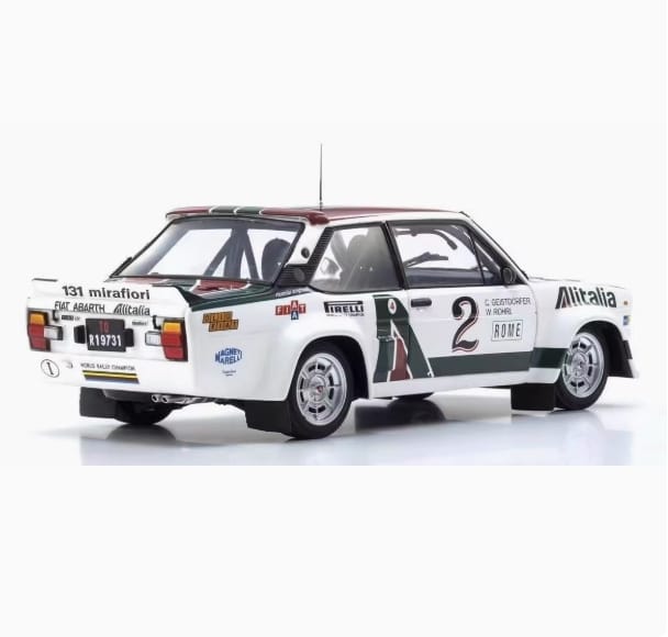 Fiat 131 Abarth Racing Car 1:18 Diecast Model by Kyosho (Blue & White Rally Livery – Car No. 1 & 2)