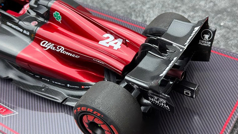 Alfa Romeo F1 C43 – #24 Zhou Guanyu Spain GP Edition 1:18 Scale Model by Kilo NZG (Alloy Shell + Display Base & Cover)