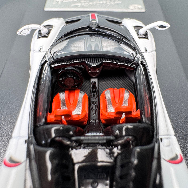 Pagani Huayra BC Convertible Diecast Model – 1:64 Collectible by LCD (White/Silver/Orange)