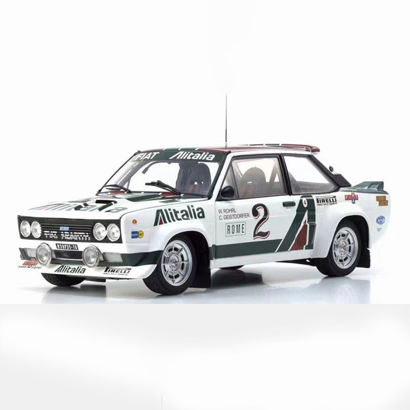 Fiat 131 Abarth Racing Car 1:18 Diecast Model by Kyosho (Blue & White Rally Livery – Car No. 1 & 2)
