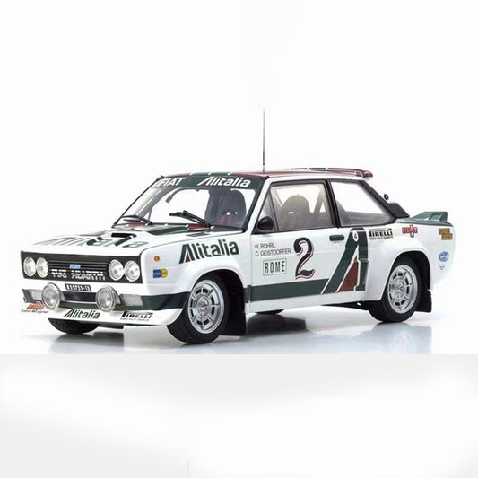 Fiat 131 Abarth Racing Car 1:18 Diecast Model by Kyosho (Blue & White Rally Livery – Car No. 1 & 2)