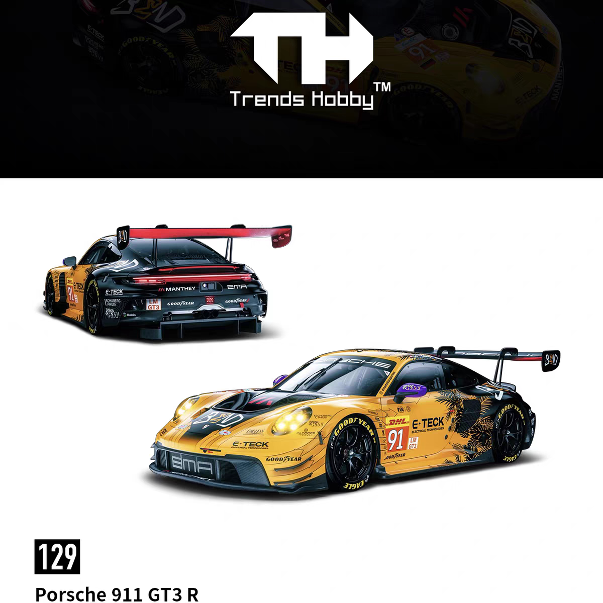 TH 1:64 Porsche 911 GT3 R Le Mans Winner No.91 Diecast Model – YX