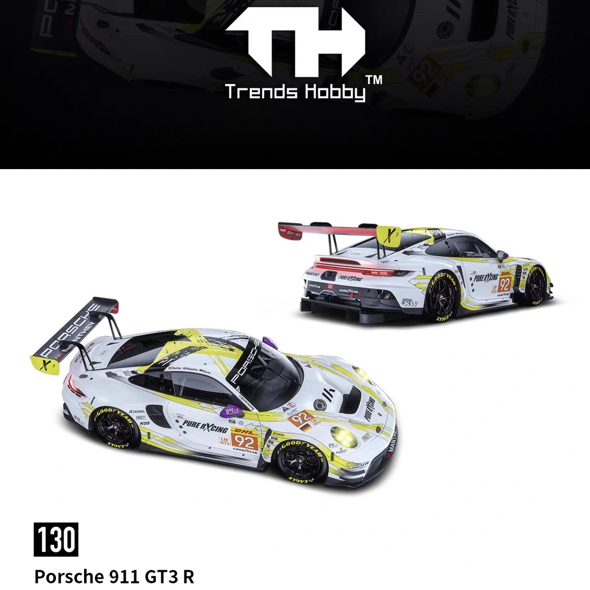 TH 1:64 Porsche 911 GT3 R LMGT3 No.92 Le Mans Diecast Model