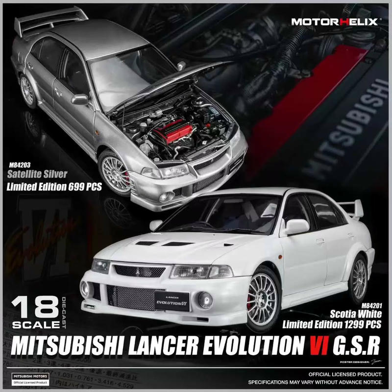 MotorHelix 1:18 Mitsubishi Lancer Evolution VI GSR T.M.E. (6.5) Diecast Model