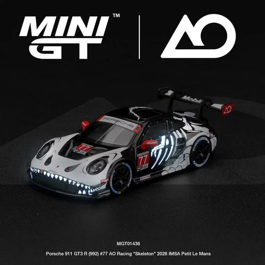 MINI GT 1:64 #1436 Porsche 911 GT3 R #77 Glow-in-the-Dark Dragon Racing Diecast Model Car – Motorsport Collectible