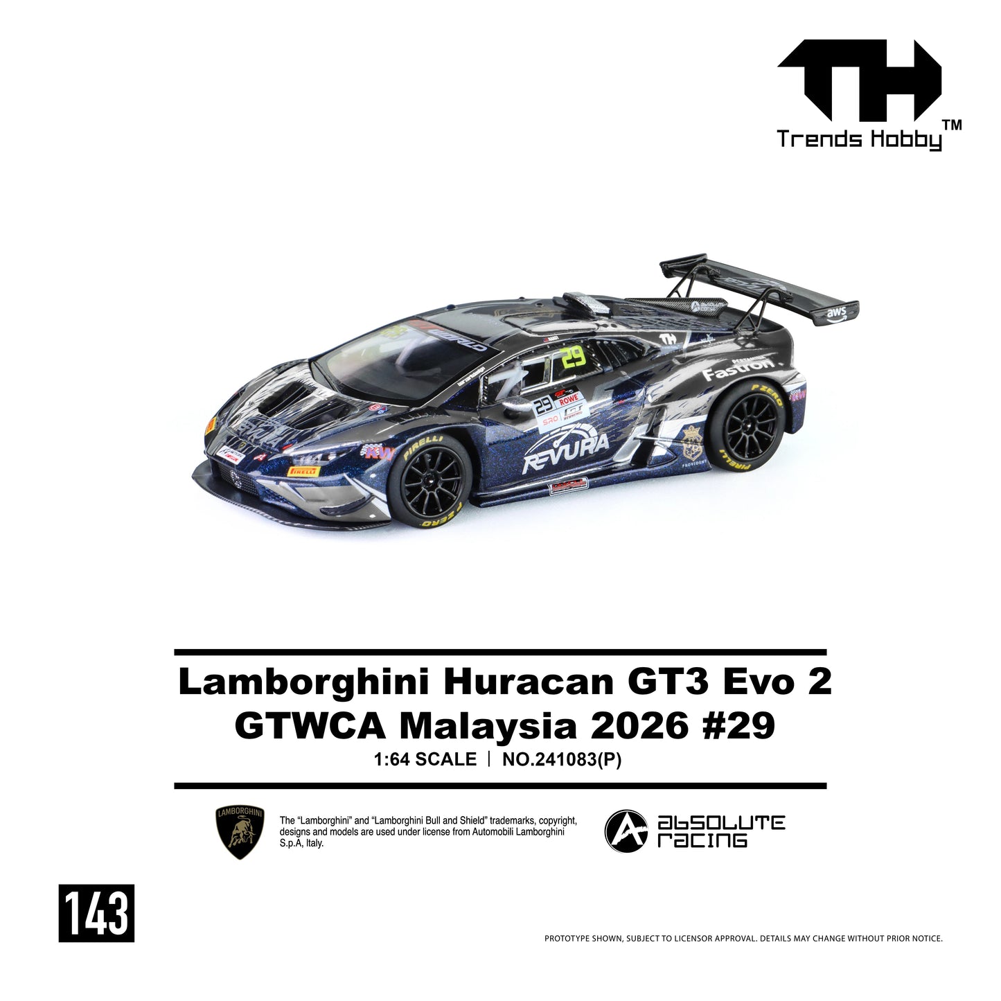 TH 1:64 Lamborghini Huracán GT3 EVO2 #29 GT World Challenge Asia Malaysia 2026 Diecast Model