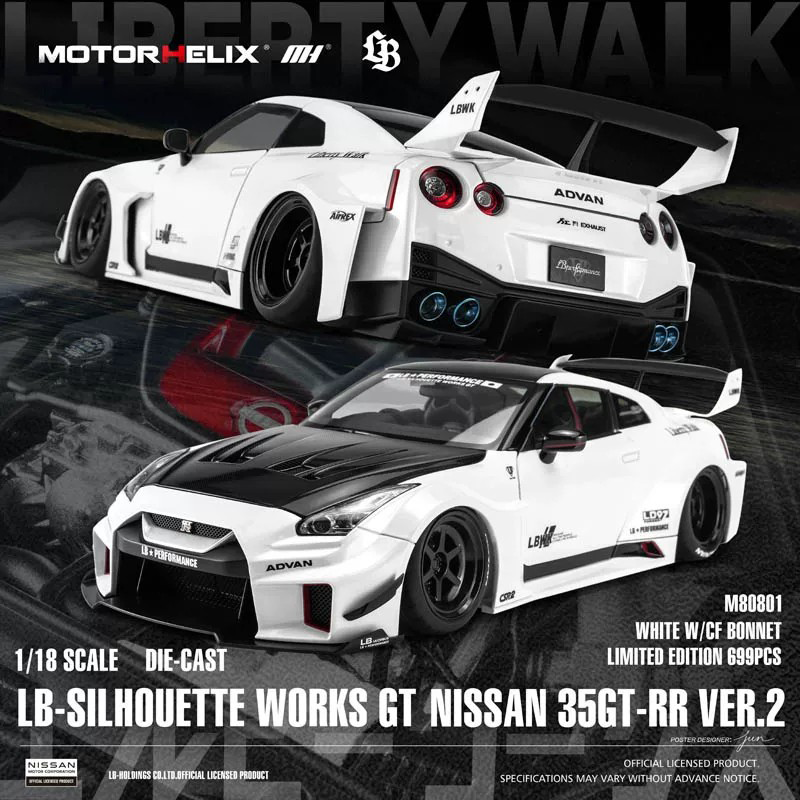 MotorHelix 1:18 Nissan GT-R R35 35GT-RR Widebody Diecast Model Car – Premium JDM