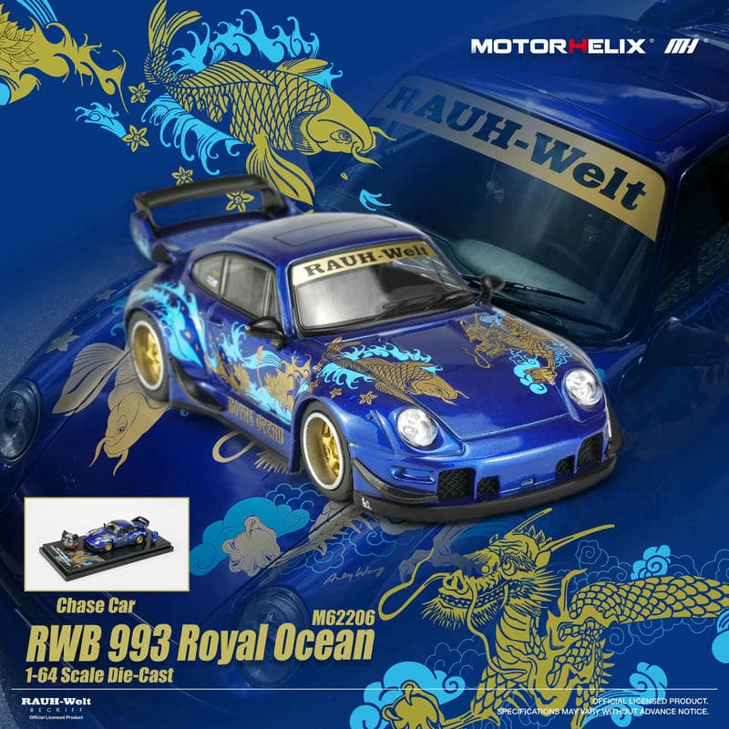 MotorHelix 1:64 Porsche 911 RWB 993 Dragon Fish Livery Diecast Model Car – JDM Widebody