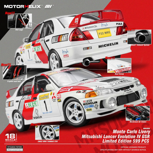 MotorHelix 1:18 Mitsubishi Lancer Evolution IV GSR Diecast Model Car – Fully Opening JDM Sports Sedan