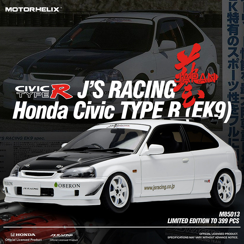 MOTORHELIX MH 1:18 Honda Civic Type R EK9 J's Racing Diecast Model – Full Detail JDM