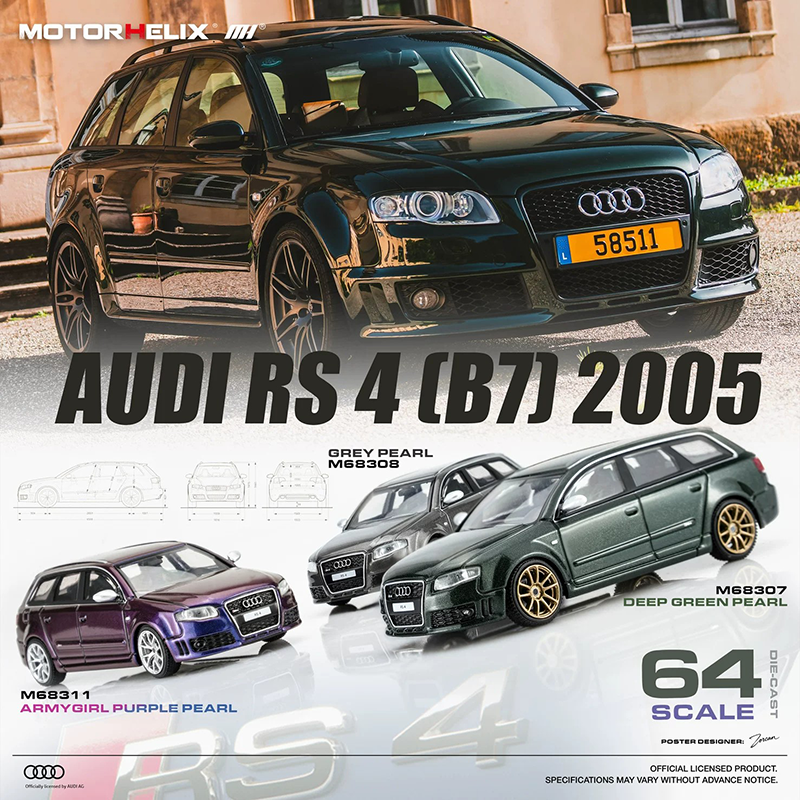 MOTORHELIX MH 1:64 Audi RS4 (B7) 2005 Diecast Model