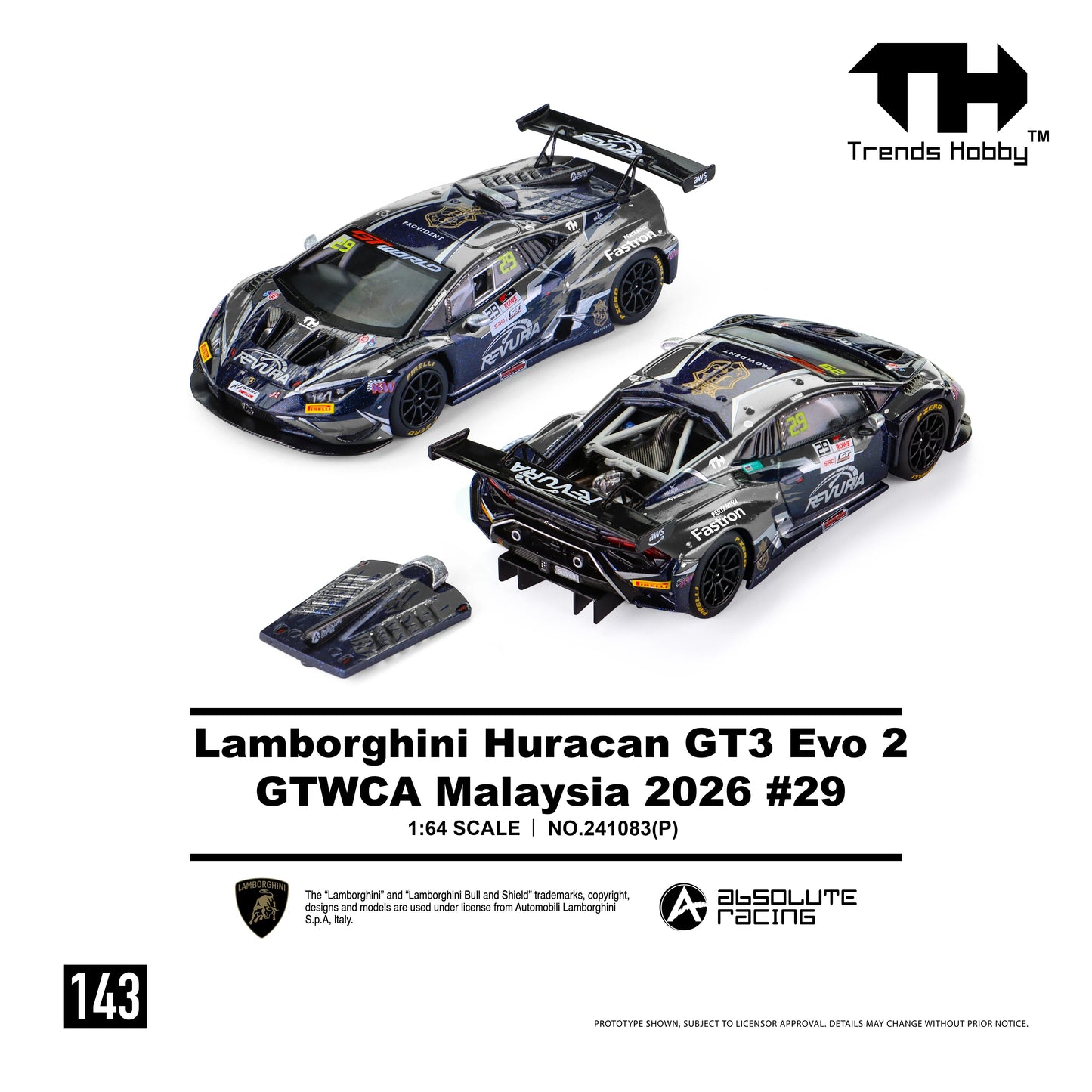 TH 1:64 Lamborghini Huracán GT3 EVO2 #29 GT World Challenge Asia Malaysia 2026 Diecast Model