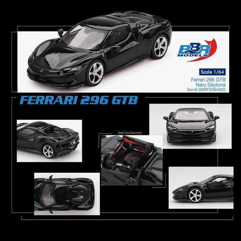 BBR 1:64 Ferrari 296 GTB Deicast Car – Black