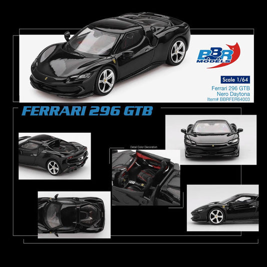 BBR 1:64 Ferrari 296 GTB Deicast Car – Black