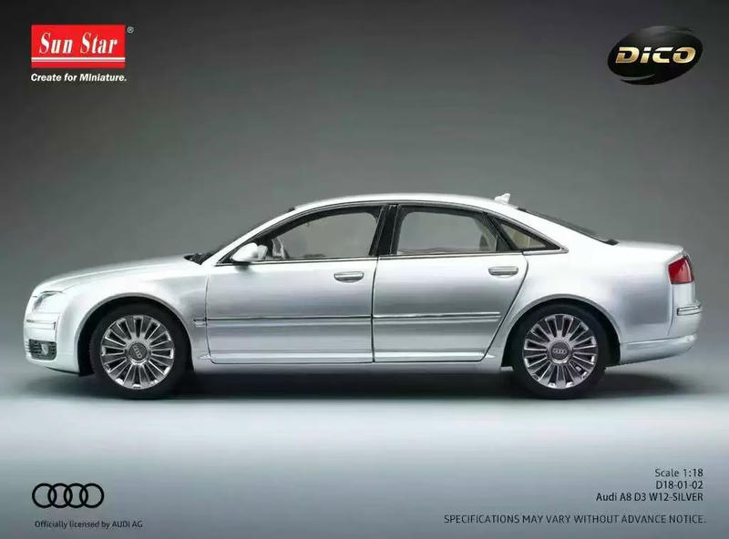 DICO MODEL & Sunstar Audi A8 D3 W12 1:18 Diecast Model Car