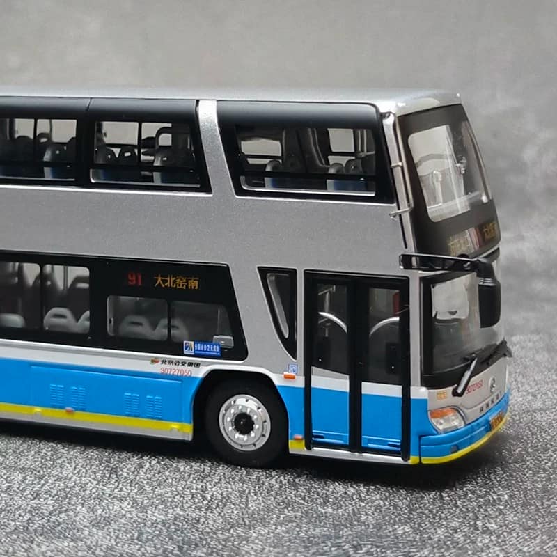 1:64 Beijing Bus Route 91 Ankai Double-Decker Electric Bus Diecast Model