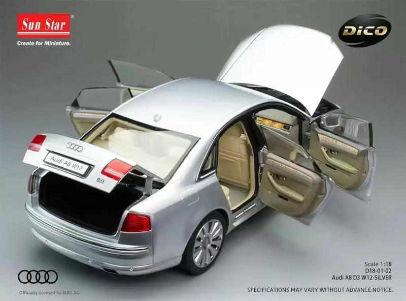 DICO MODEL & Sunstar Audi A8 D3 W12 1:18 Diecast Model Car