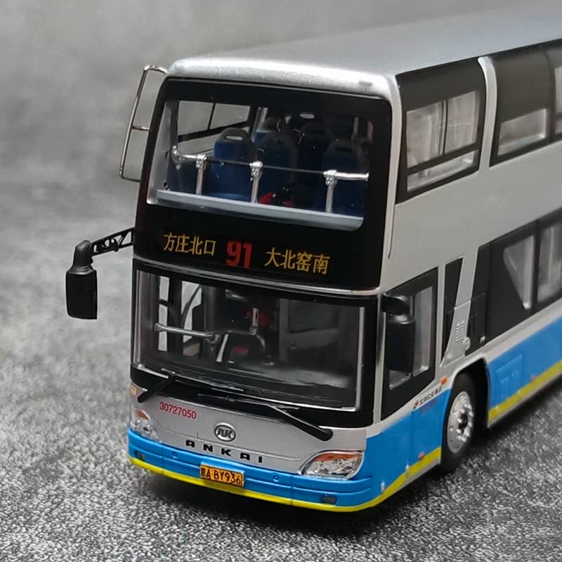 1:64 Beijing Bus Route 91 Ankai Double-Decker Electric Bus Diecast Model