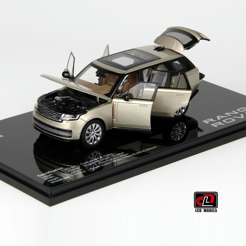Pre-Order LCD 1:43 Range Rover Gold Alloy Full-Open Model – Acrylic Display & Transparent Sunroof