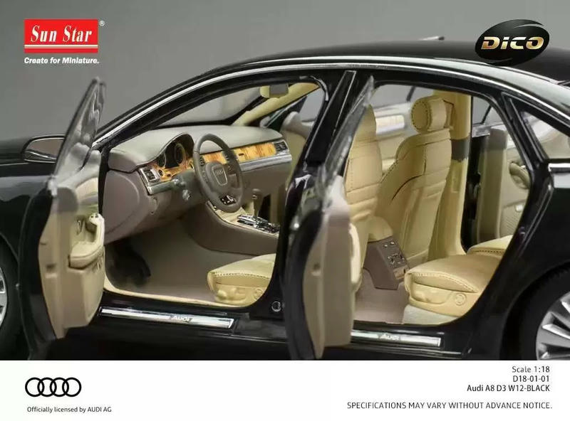 DICO MODEL & Sunstar Audi A8 D3 W12 1:18 Diecast Model Car