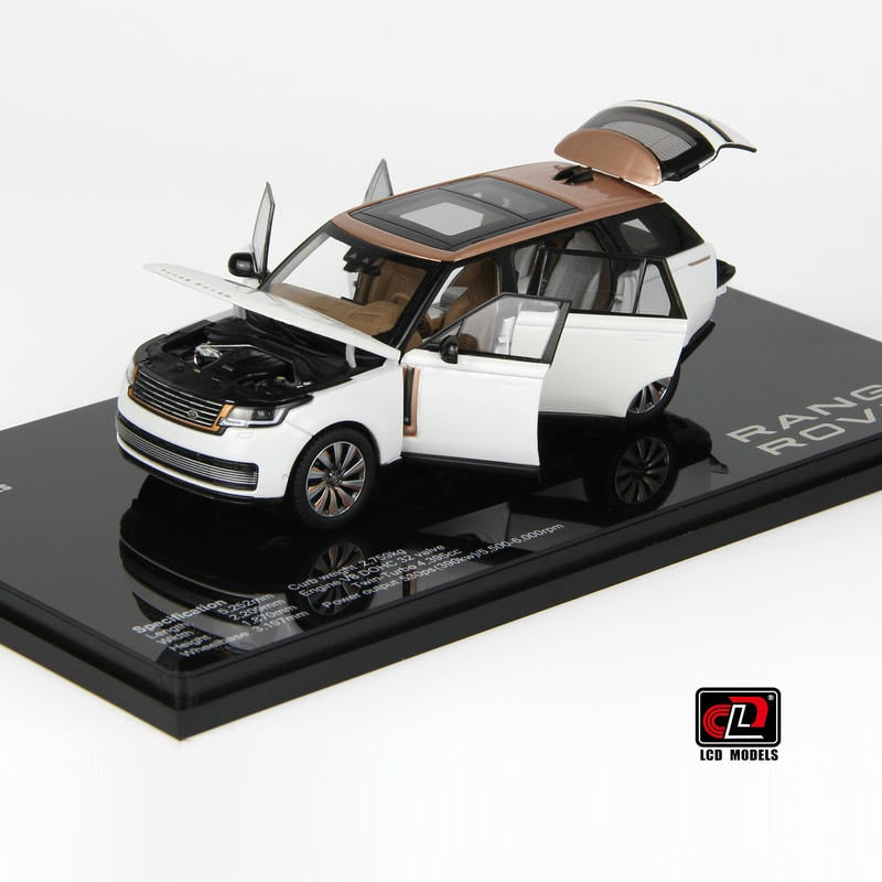 Pre-Order LCD 1:43 Range Rover White Alloy Full-Open Model – Acrylic Display & Transparent Sunroof