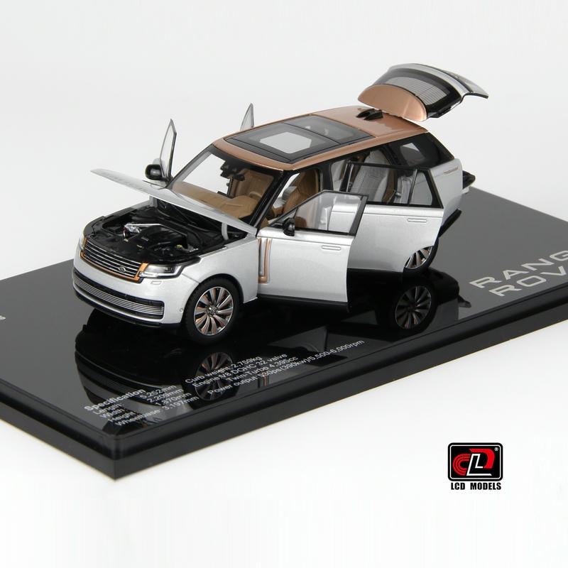 Pre-Order LCD 1:43 Range Rover Silver Alloy Full-Open Model – Acrylic Display & Transparent Sunroof