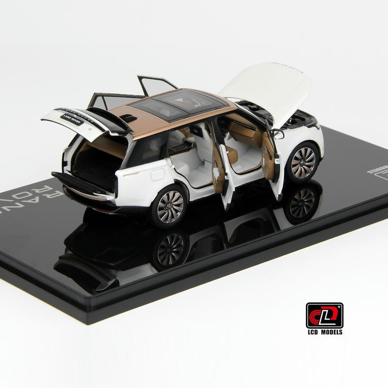 Pre-Order LCD 1:43 Range Rover White Alloy Full-Open Model – Acrylic Display & Transparent Sunroof