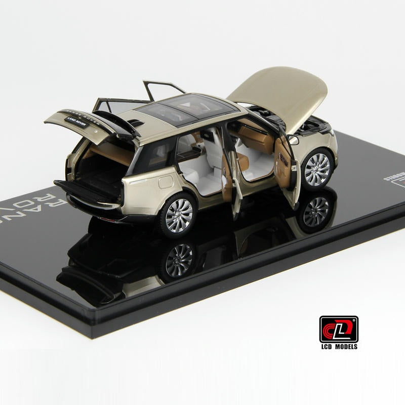 Pre-Order LCD 1:43 Range Rover Gold Alloy Full-Open Model – Acrylic Display & Transparent Sunroof