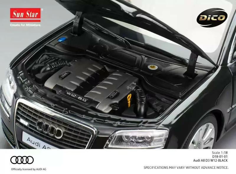 DICO MODEL & Sunstar Audi A8 D3 W12 1:18 Diecast Model Car