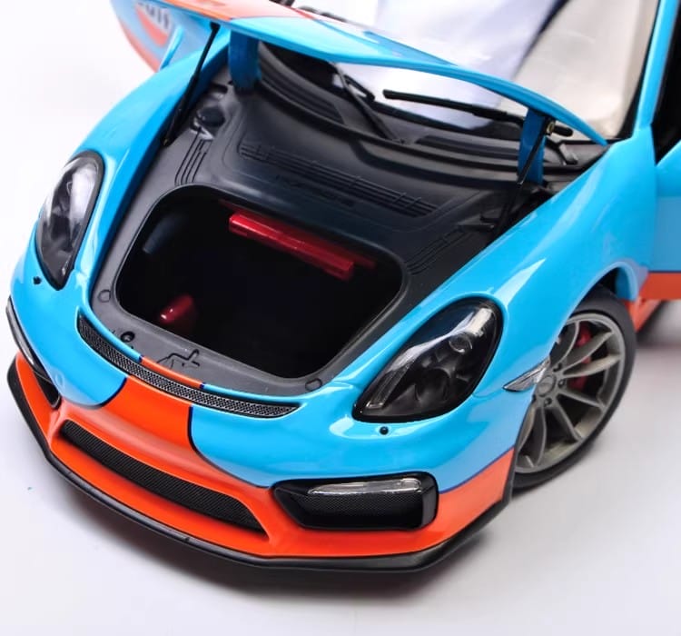 Schuco 1:18 Porsche Cayman GT4 – Gulf Edition Alloy Model