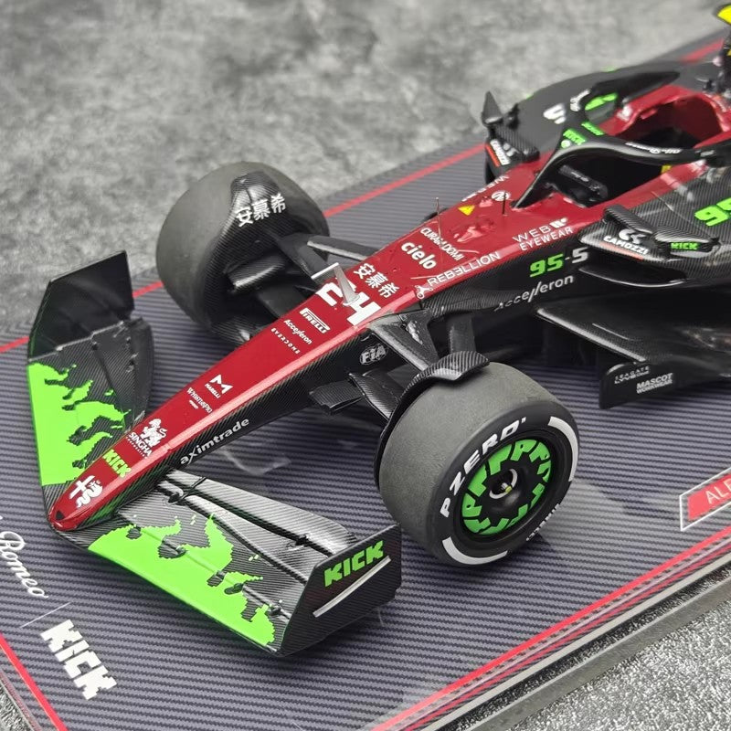 Alfa Romeo F1 C43 – #24 Zhou Guanyu Belgium GP Edition 1:18 Scale Model by Kilo NZG (Alloy Shell + Display Base & Cover)