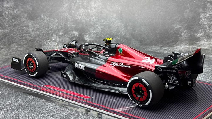 Alfa Romeo F1 C43 – #24 Zhou Guanyu Australia GP Edition 1:18 Scale Model by Kilo NZG (Alloy Shell with Display Base & Cover)