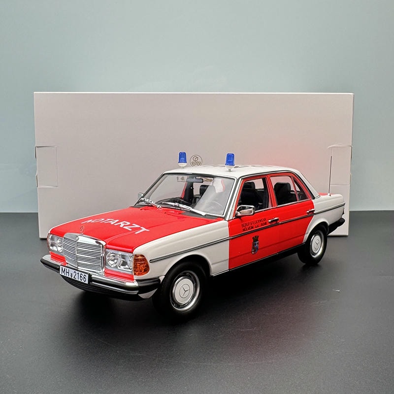 Norev 1:18 Scale Benz 200 (W123) Red & White Emergency Ambulance 183834 –  Diecast Model Collection