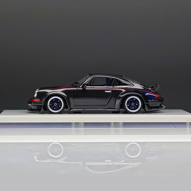 ZINCIT 1:43 Porsche 911 Singer DLS Red &amp; Blue Stripes Full Carbon Diecast Model Car