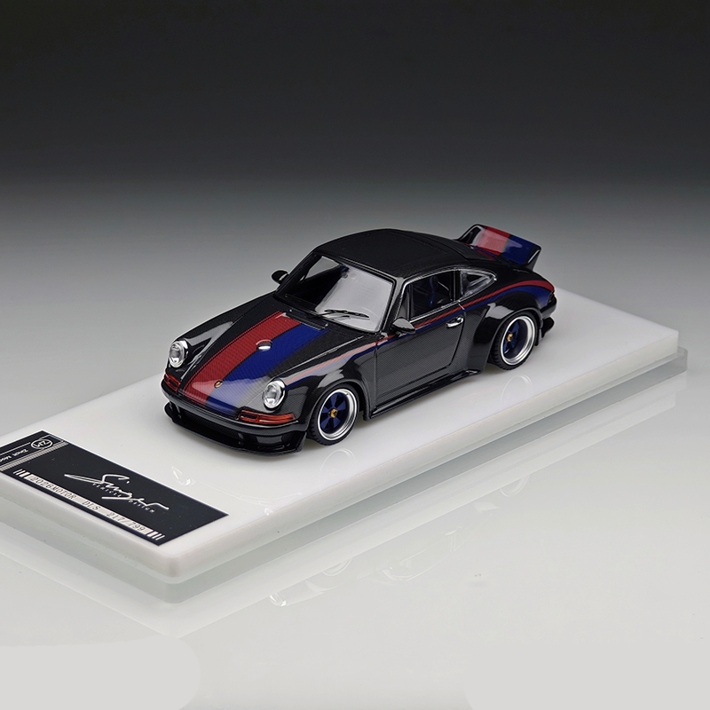 ZINCIT 1:43 Porsche 911 Singer DLS Red &amp; Blue Stripes Full Carbon Diecast Model Car