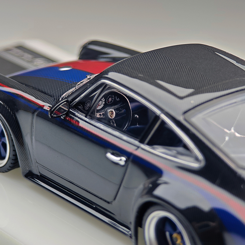ZINCIT 1:43 Porsche 911 Singer DLS Red &amp; Blue Stripes Full Carbon Diecast Model Car