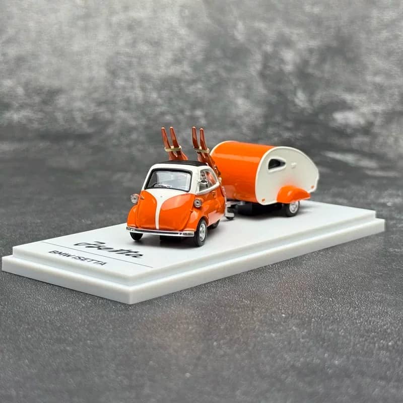Almost Real 1:64 BMW Isetta Firefighting Camper Trailer Diecast Model – Alloy Collectible Set