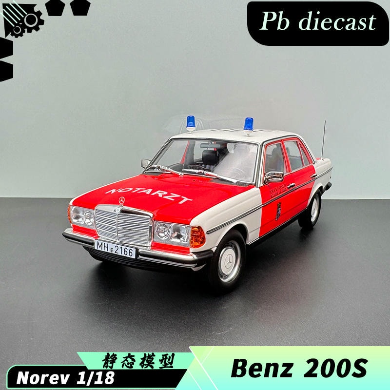 Norev 1:18 Scale Benz 200 (W123) Red & White Emergency Ambulance 183834 –  Diecast Model Collection