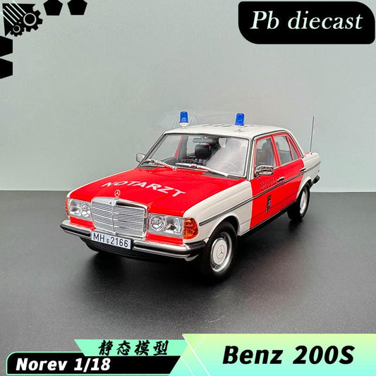 Norev 1:18 Scale Benz 200 (W123) Red & White Emergency Ambulance 183834 –  Diecast Model Collection