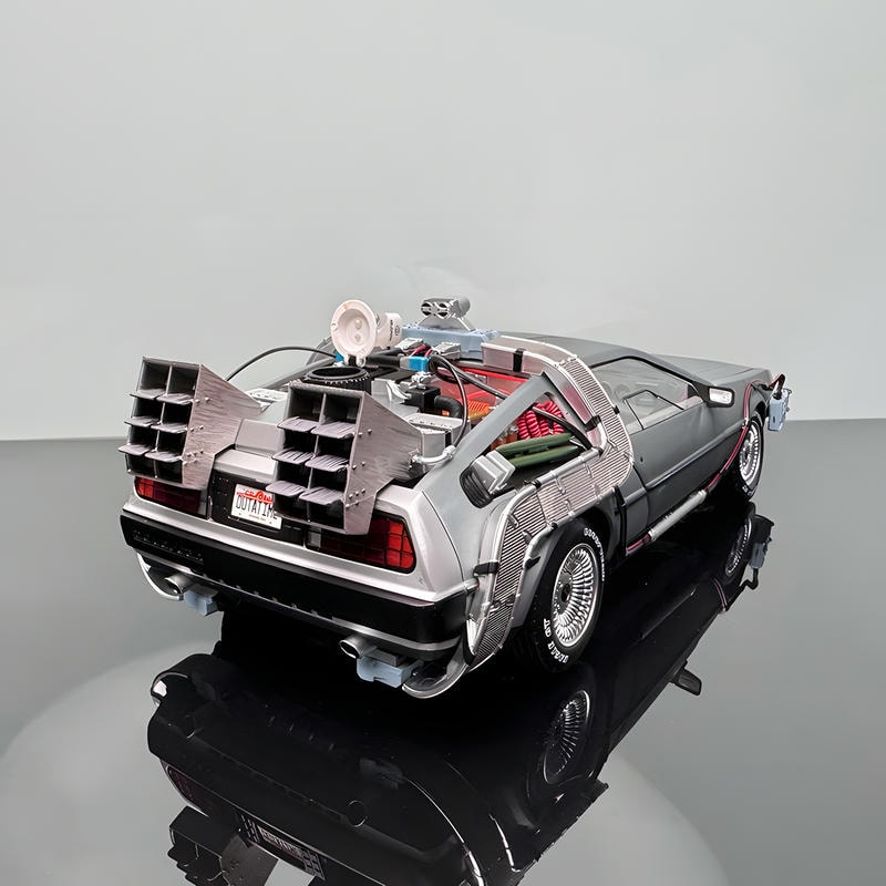 Back to the Future II DeLorean Time Machine –Hot Wheels 1/18 Scale Interactive Movie Car Model with Lights, Sound & Accessories