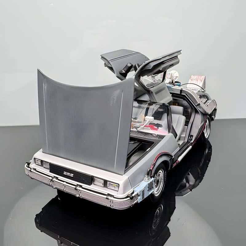 Back to the Future II DeLorean Time Machine –Hot Wheels 1/18 Scale Interactive Movie Car Model with Lights, Sound & Accessories