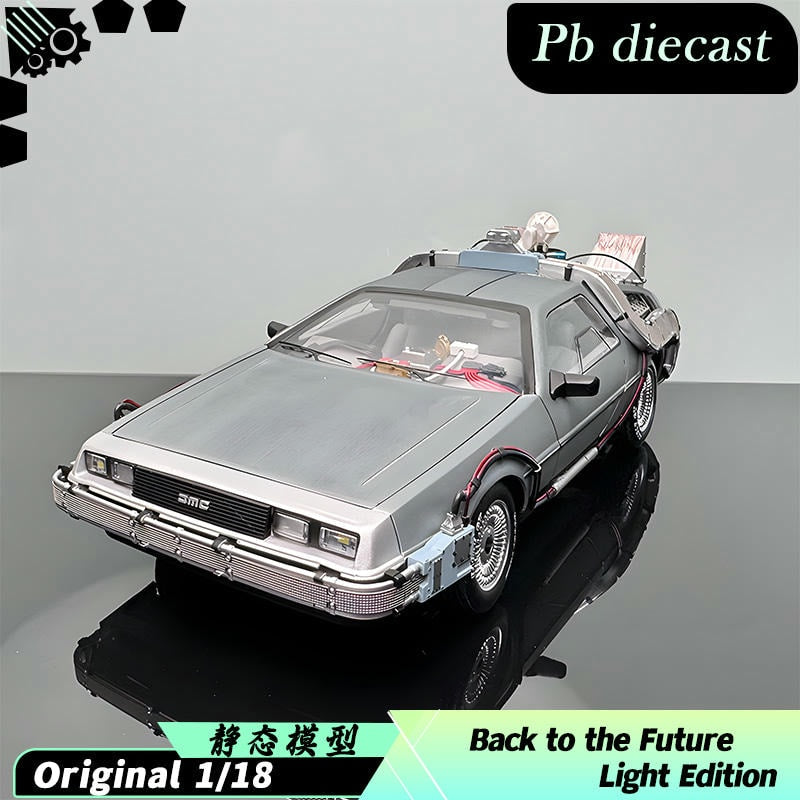 Back to the Future II DeLorean Time Machine –Hot Wheels 1/18 Scale Interactive Movie Car Model with Lights, Sound & Accessories