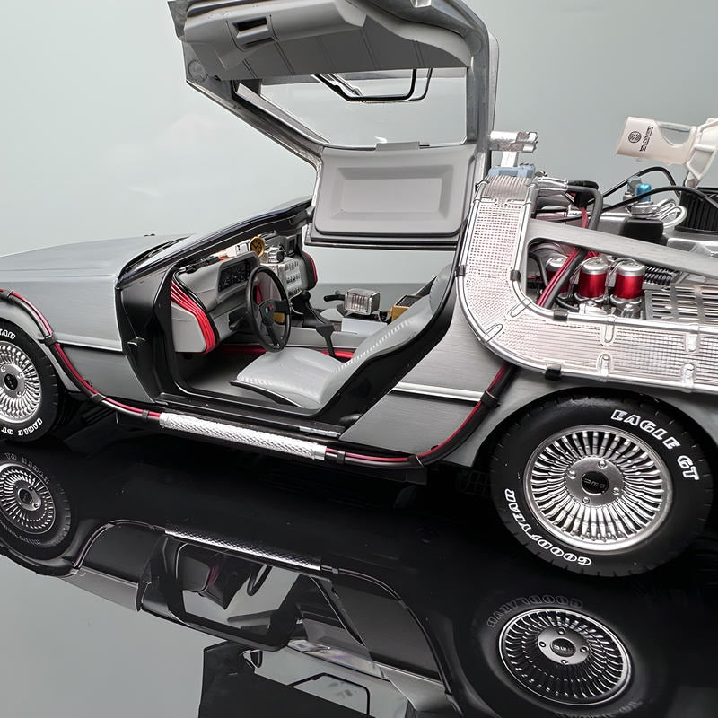 Back to the Future II DeLorean Time Machine –Hot Wheels 1/18 Scale Interactive Movie Car Model with Lights, Sound & Accessories