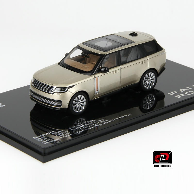 Pre-Order LCD 1:43 Range Rover Gold Alloy Full-Open Model – Acrylic Display & Transparent Sunroof