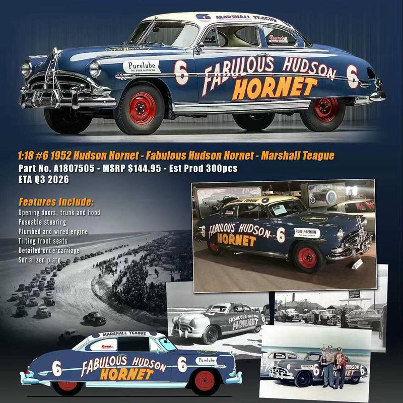 ACME 1:18 1952 Hudson Hornet “Marshall Teague” #6 Diecast Race Car
