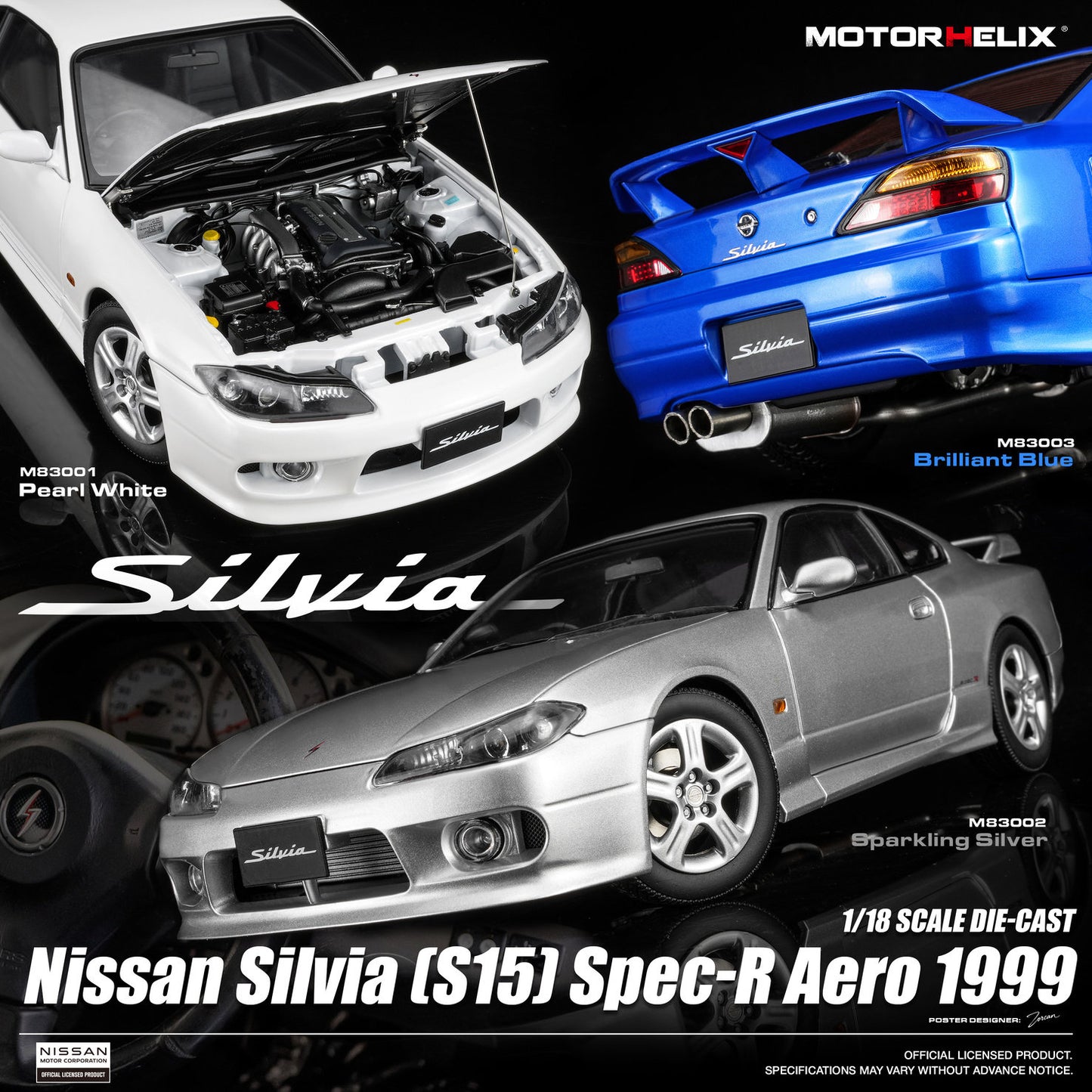 MOTORHELIX 1:18 Nissan Silvia S15 Spec-R Aero 1999 Diecast Model-JDM