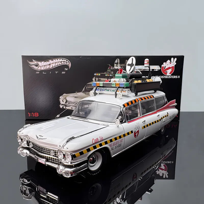 Hot Wheels 1/18 Ghostbusters ECTO-1 Ghost Car Fine Edition – New Ghost Hunter Car Upgraded Version